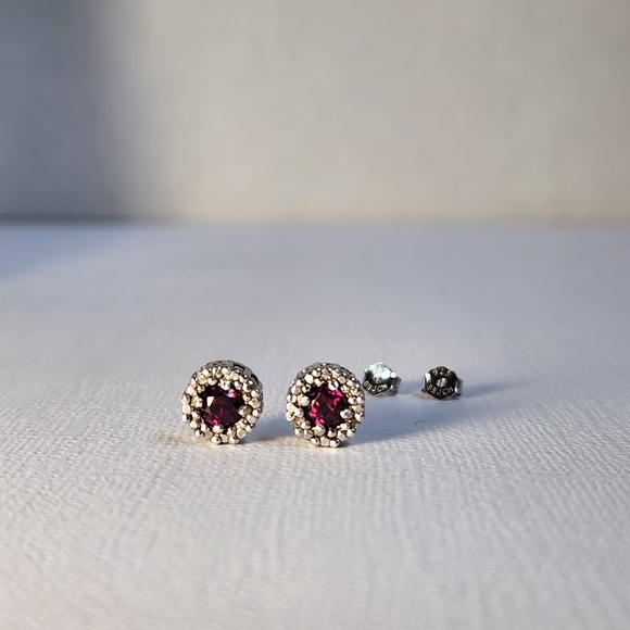 NIB VTG Raspberry Rhodolite Garnet 925 Stud Earrings - Picture 4 of 15